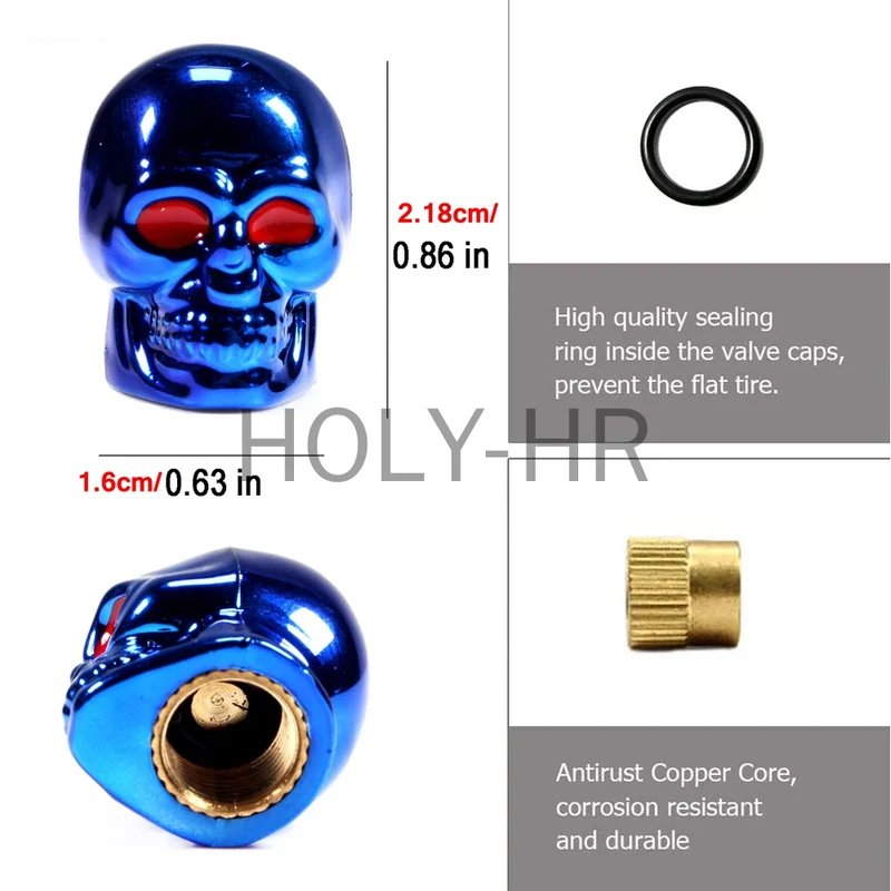 Bouchons de Valve Universels Tête de Mort Noyau Cuivre