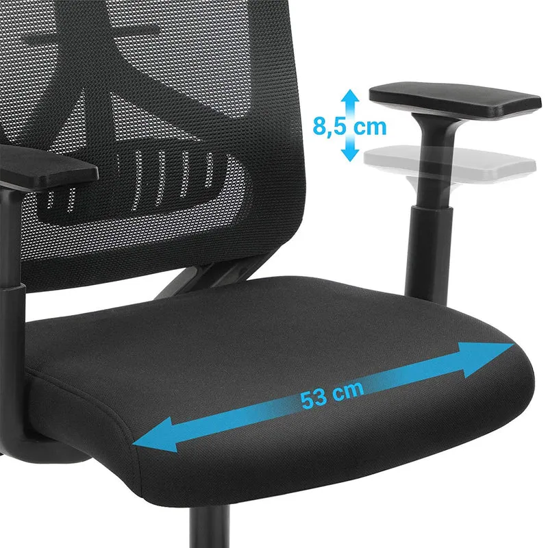 Fauteuil de bureau ergonomique réglable avec appui-tête et accoudoirs 53 x 52 x 120-133 cm en tissu noir 12_0009632
