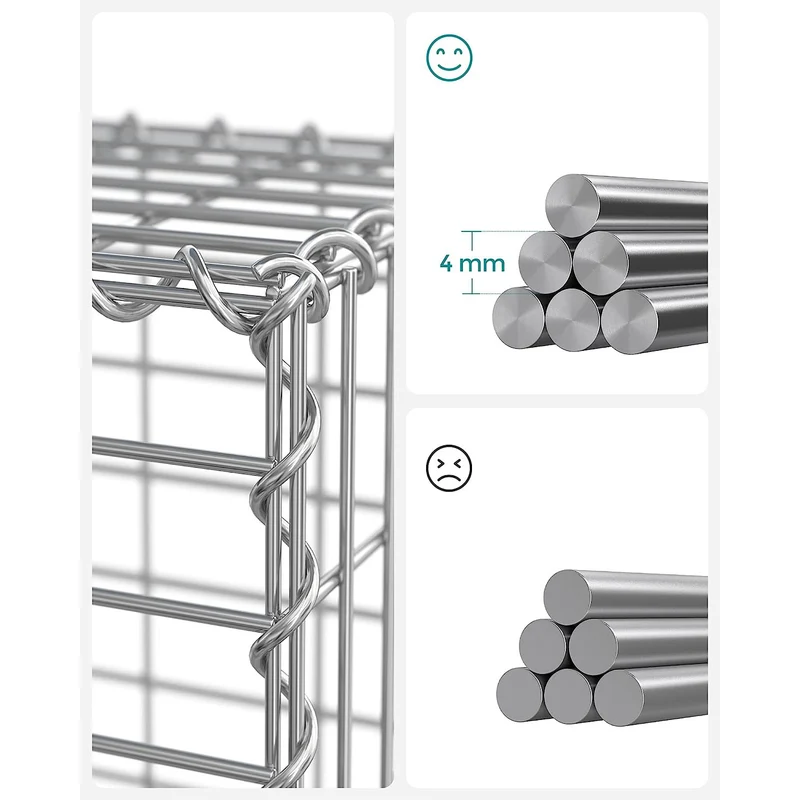 Lot de 4 gabions en métal pour décoration jardin 100 x 90 x 30 cm maille 5 x 10 cm en acier galvanisé argent 12_0010638