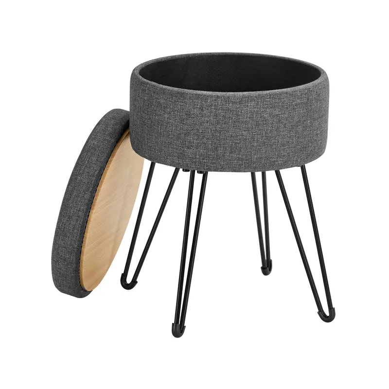 Tabouret de rangement multifonction salon 31 x 43 cm assise confortable design contemporain en tissu gris foncé 12_0010599