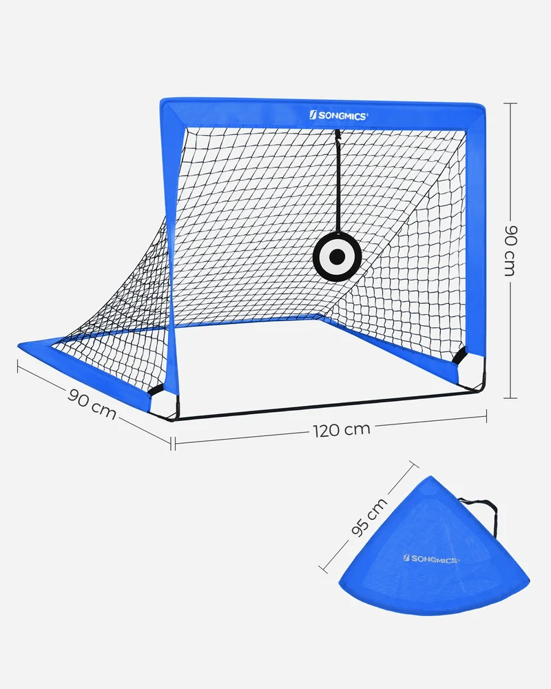 Lot de 2 cages de football pliables pour enfants 120 x 90 x 90 cm usage extérieur jardin parc plage en polyester bleu 12_0010573