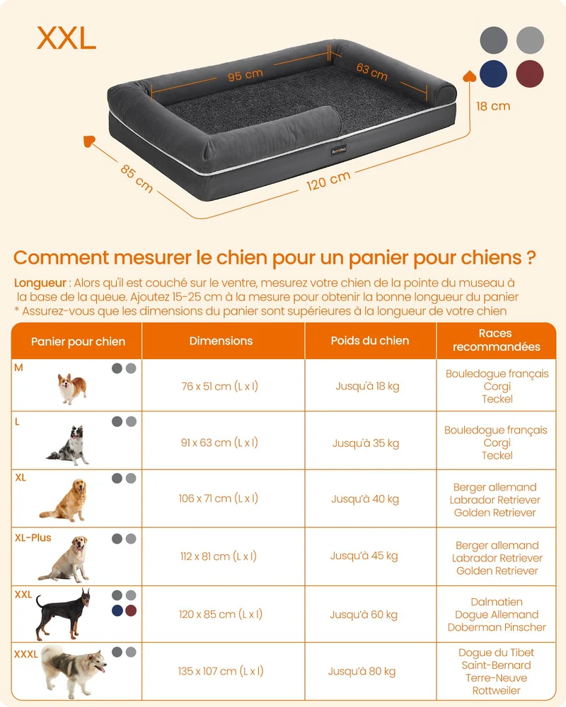 Canapé lit pour animaux orthopédique confortable 120 x 85 x 20 cm style moderne en tissu velours gris foncé 12_0011010