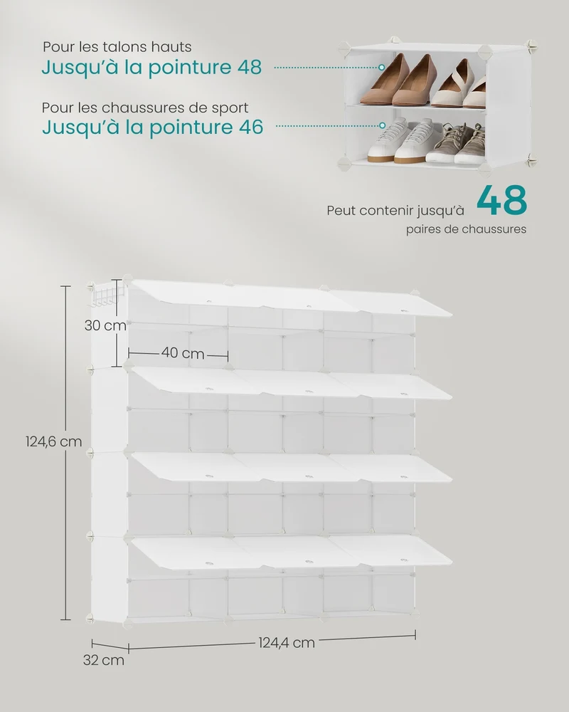 Étagère de rangement modulable 32 x 124,4 x 124,6 cm 10 compartiments pratique design contemporain en acier blanc 12_0010725