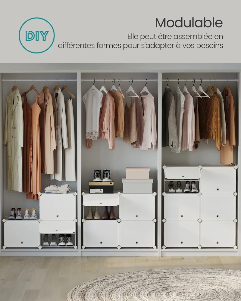 Étagère de rangement modulable 32 x 124,4 x 124,6 cm 10 compartiments pratique design contemporain en acier blanc 12_0010725