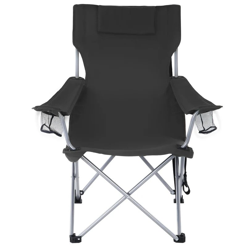 Chaise de camping pliable avec accoudoirs et porte-verres 81 x 70 x 91 cm confort extérieur en fer noir 12_0010022