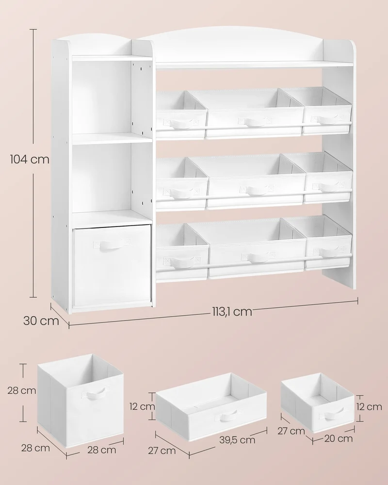 Étagère de rangement pour enfants 30 x 113 x 104 cm 9 paniers ouverts esprit Montessori chambre en MDF blanc 12_0013138