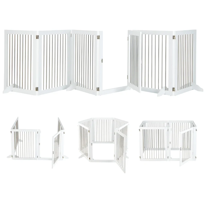 Lot de barrière de sécurité pour chien pliable 366 x 80 cm avec porte verrouillable moderne en acier inoxydable blanc 20_0020983