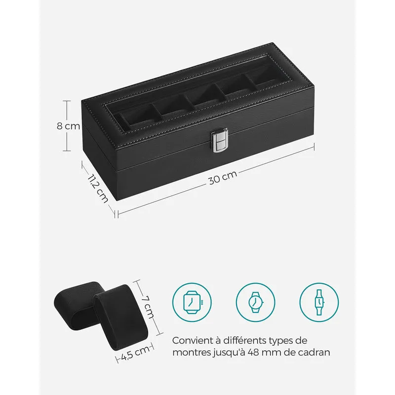 Boîte à montres présentoir avec 6 emplacements style élégant 30 x 11,2 x 8 cm en MDF noir 12_0008627