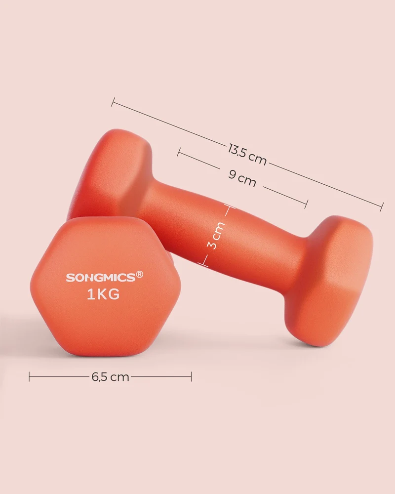 Lot de 2 haltères hexagonaux pour fitness entraînement maison 13,5 x 6,5 cm en fer orange 12_0010640