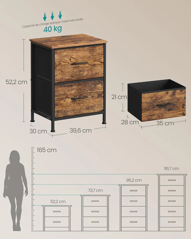 Commode de rangement moderne 30 x 39,6 x 52,2 cm 9 tiroirs pratique style rustique en MDF marron 12_0012391