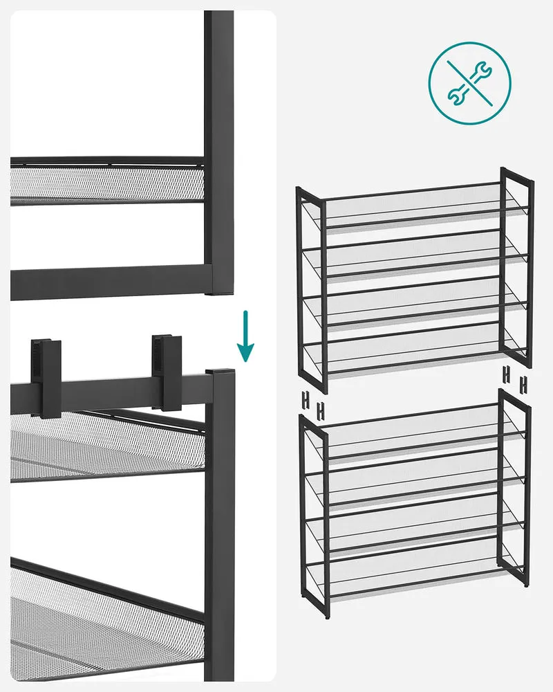 Lot de 2 étagères à chaussures empilables 92,5 x 30,7 x 163,5 cm rangement robuste design moderne en fer noir 12_0008726