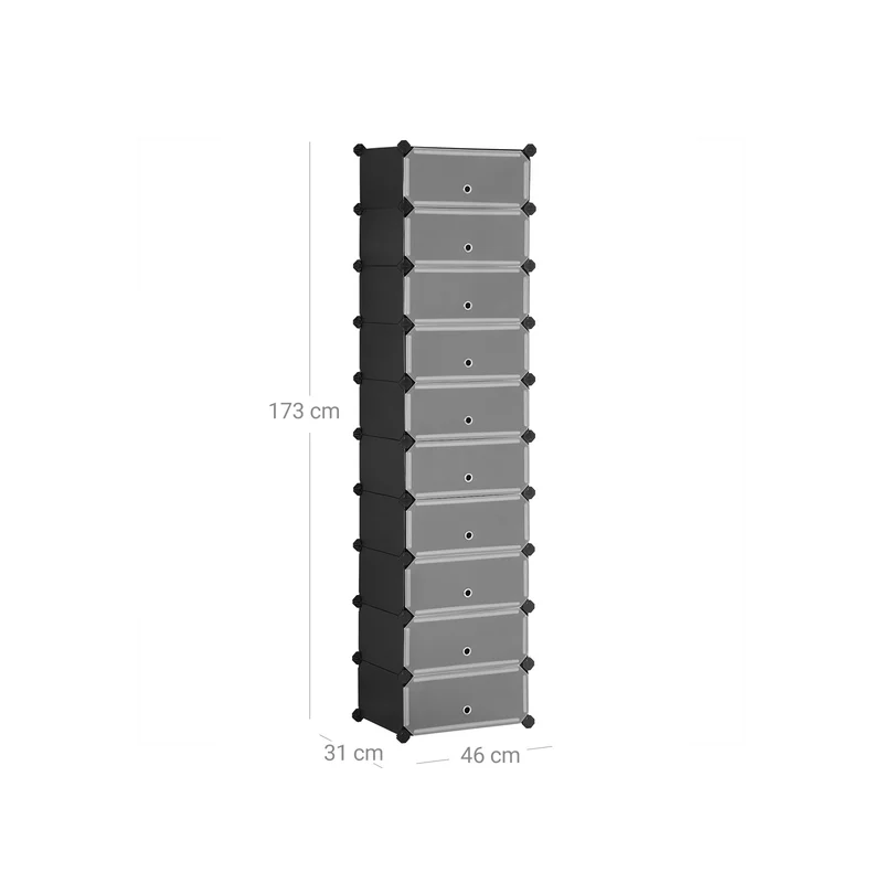 Armoire modulable de rangement chaussures 43 x 31 x 173 cm montage facile design contemporain en plastique blanc semi-transparent 12_0008521