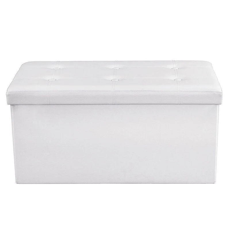 Coffre de rangement pouf de rangement gain de place pliable blanc 76 x 38 x 38 cm 12_0003111