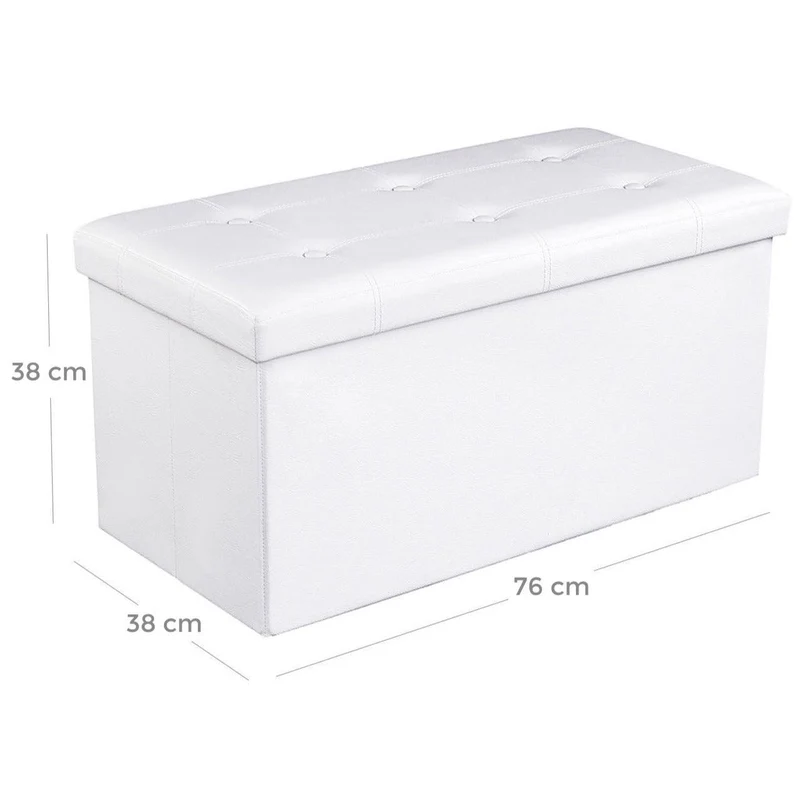 Coffre de rangement pouf de rangement gain de place pliable blanc 76 x 38 x 38 cm 12_0003111