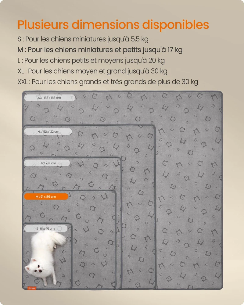 Lot de 2 tapis absorbants réutilisables pour animaux 61 x 46 cm anti-fuite antidérapant en flanelle gris tourterelle 12_0012389