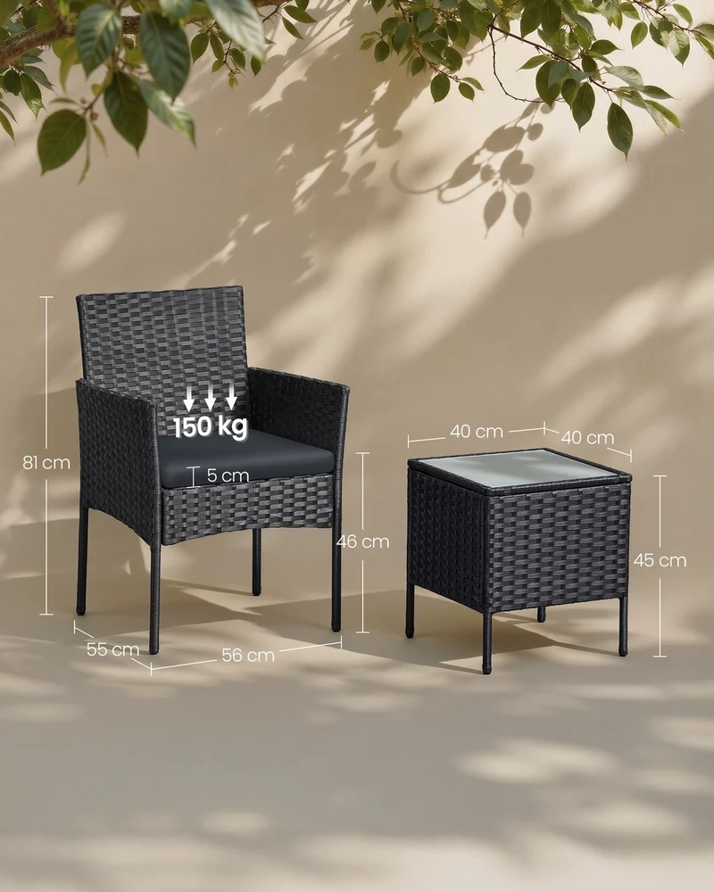 Ensemble de mobilier de jardin design moderne pour terrasse 56,5 x 54,5 x 81,5 cm 40 x 40 x 45,5 cm en acier gris 12_0010668