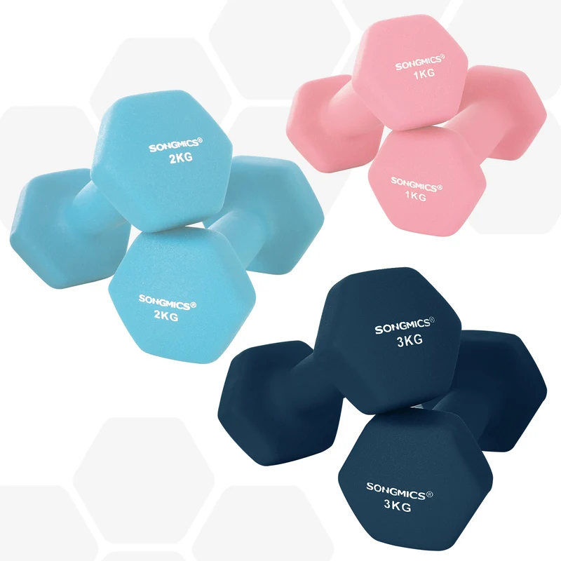 Lot de 6 haltères de musculation 2 x 1 kg 2 x 2 kg 2 x 3 kg pour entraînement à domicile en vinyle turquoise 12_0008820