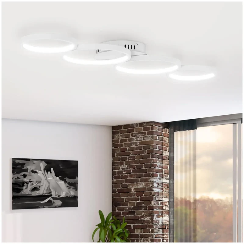 Plafonnier 4 cercles lumineux 50 w télécommande aluminium acrylique blanc 14_0009528