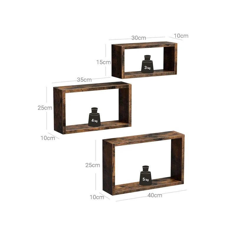 étagères murales lot de 3 étagères suspendues tablettes flottantes longueur 34/39/44 cm pour salon chambre bureau marron rustique lws094x01 12_0003234