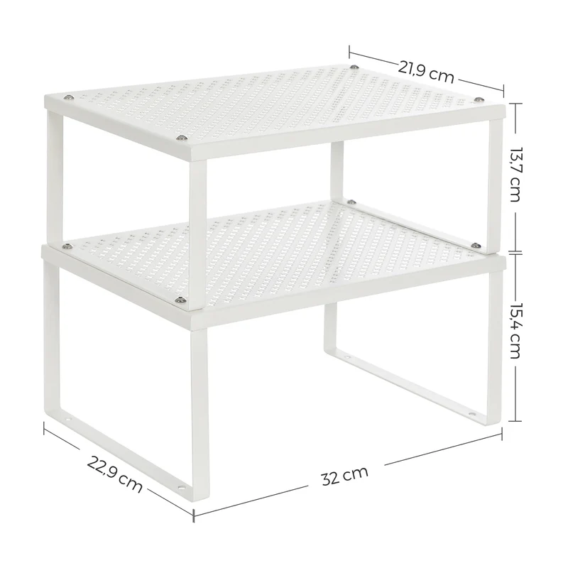 Lot de 2 étagères de cuisine empilables 32 x 22,9 x 15,4 cm rangement pratique moderne en métal blanc 12_0010688