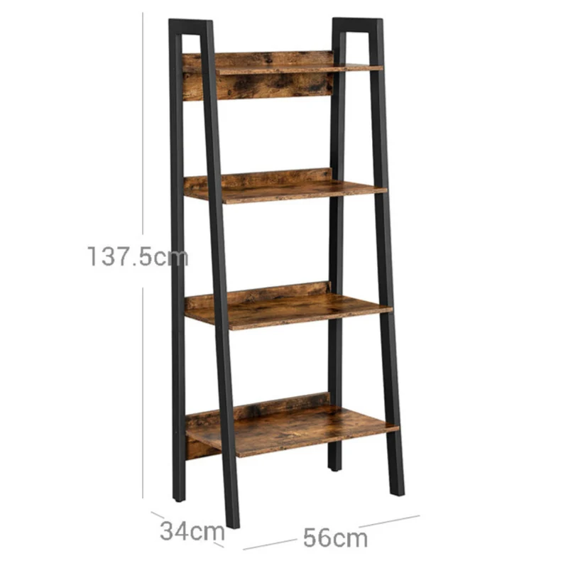 Étagère échelle à 4 niveaux bibliothèque étagère de rangement pour salon bureau chambre cuisine cadre en métal facile à assembler style industriel marron rustique et noir 12_0002824