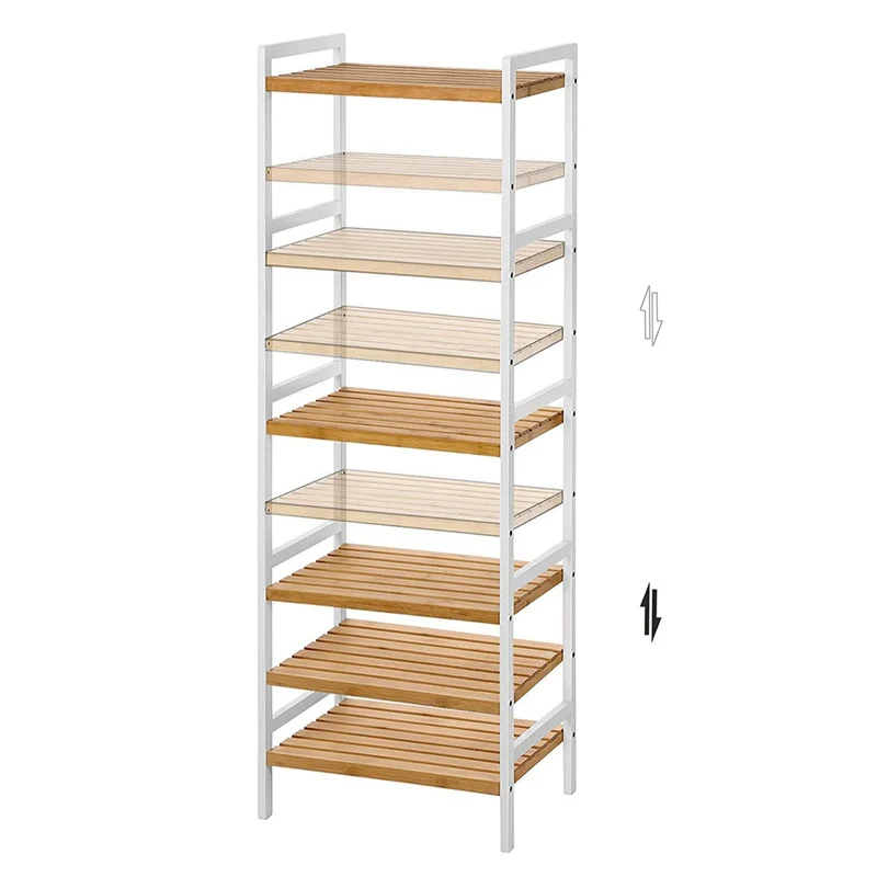 Étagère en bambou 5 tablettes meuble de rangement pour salle de bain cuisine chambre 45 x 31 5 x 142 cm charge 60 kg couleur boisée et blanc 12_0003570