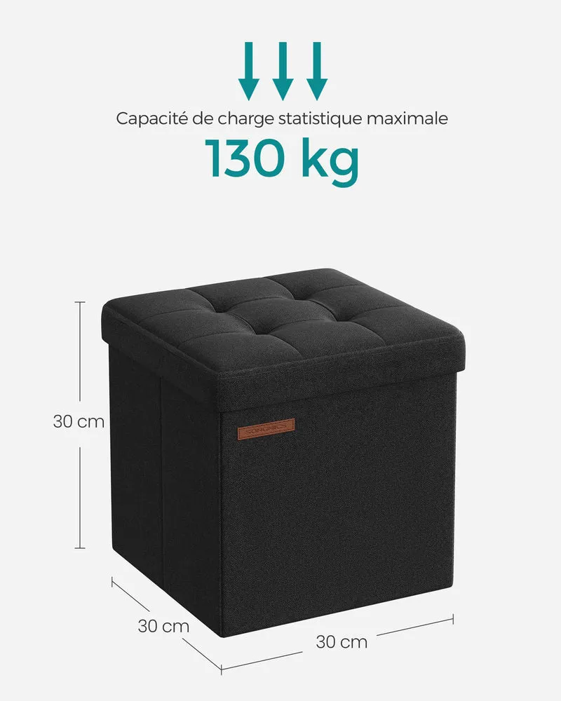 Lot de 2 bancs coffre rangement pouf intérieur 30 x 30 x 30 cm confortable style moderne en MDF noir 12_0010933