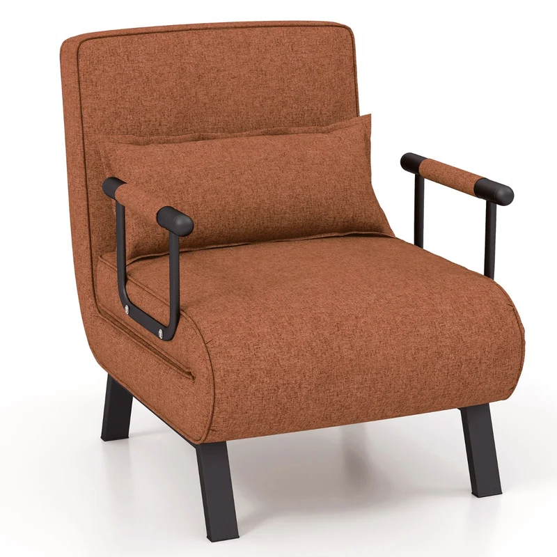 Fauteuil convertible 4 en 1 79 x 65 x 79 cm assise ergonomique design moderne en lin café 20_0021066