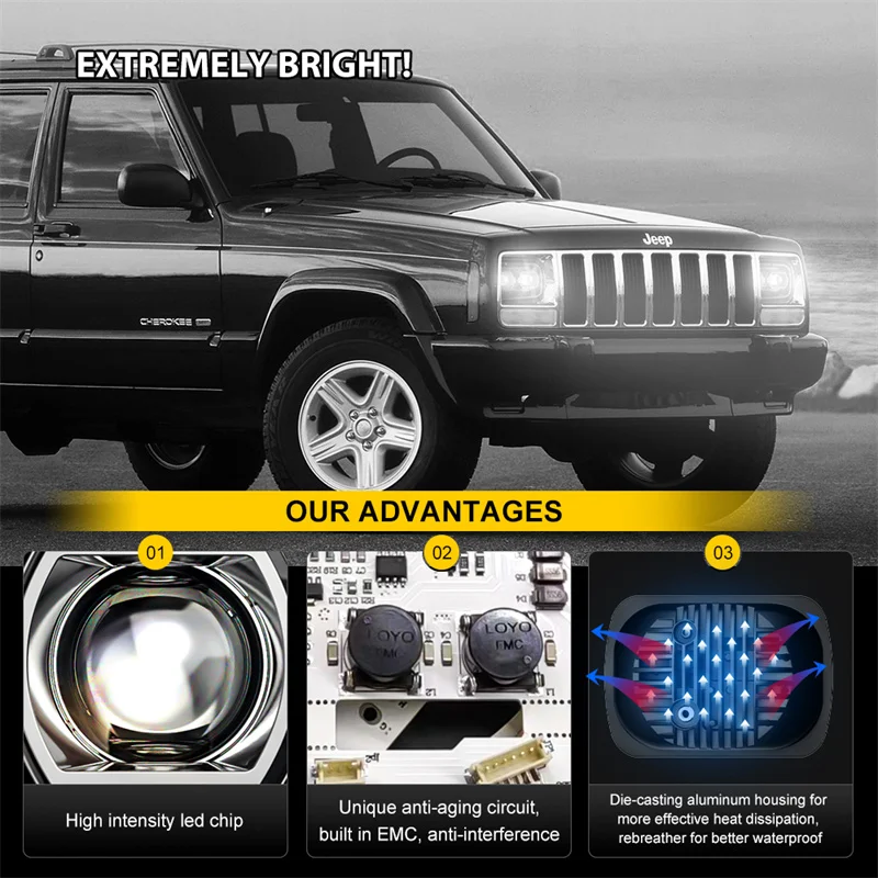 Phares LED Rectangulaires Jeep Wrangler YJ