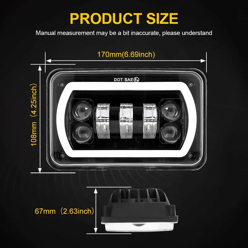 Phares LED 4x6 Pouces 90W Tout-Terrain