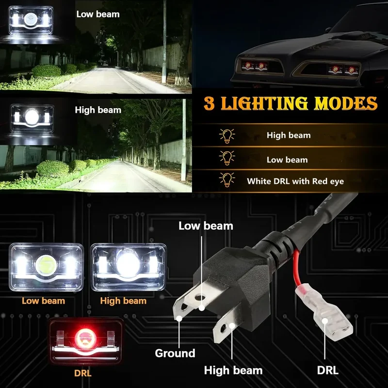 Phares LED 4x6 Pouces Universel Camion