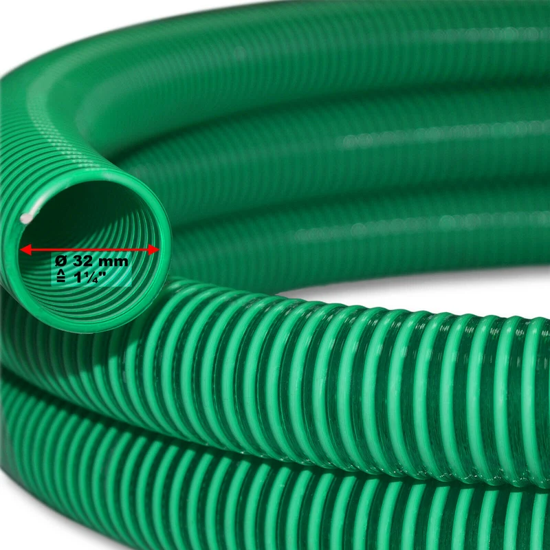 Tuyau d'aspiration 5 m à pression diamètre 32 mm (1 1/4") spirale renforcement vert 16_0001585