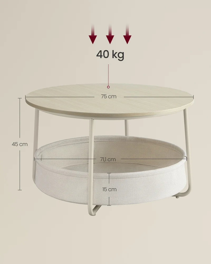 Table basse ronde moderne avec rangement 75 x 45 cm style épuré ambiance cosy en aggloméré noir 12_0012268