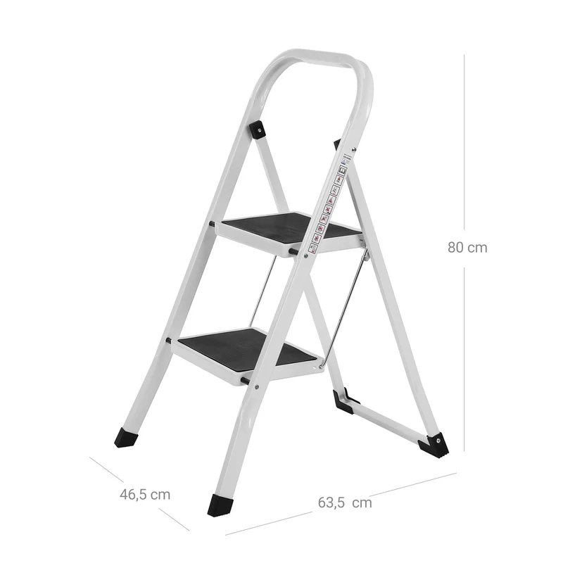 Marchepied pliant antidérapant usage quotidien 46,5 x 4 x 90 cm design pratique rangement facile en acier blanc 12_0008262
