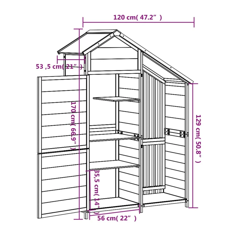Abri de jardin cabane cabanon maison de stockage remise extérieur hangar outils robuste moka 120 x 53,5 x 170 cm bois massif pin marron 02_0022426