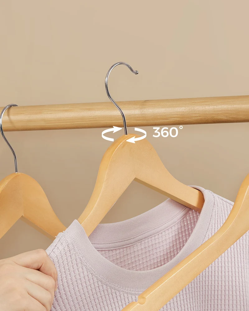 Lot de 10 cintres en bois d'érable avec barre antiglisse 44,5 x 1,2 cm pour rangement pratique et design naturel 12_0008323