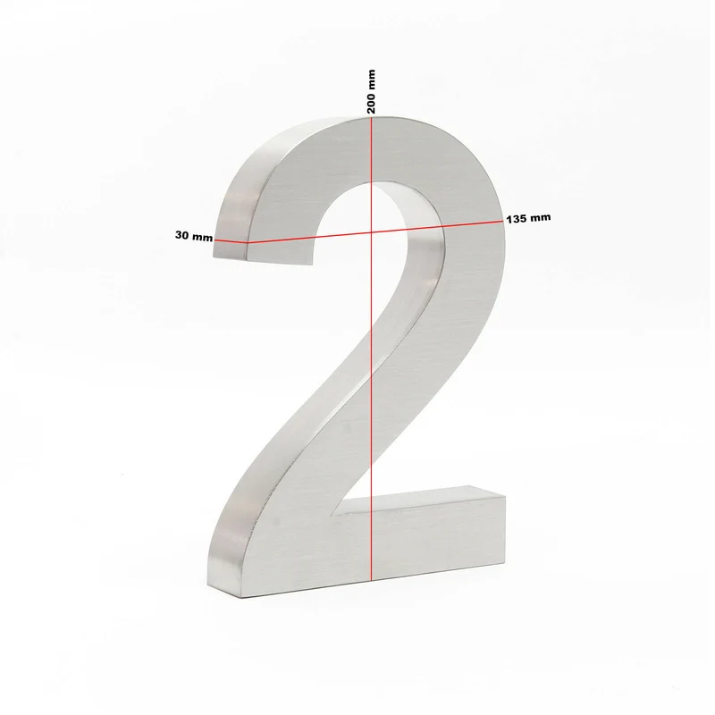 Plaque numéro de maison "2" acier fin 20 cm arial 3D matériel de montage 16_0001426