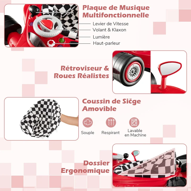 Trotteur bébé évolutif 71 x 61 x 48,5 cm 4 en 1 pliable avec sécurité renforcée design moderne en pp rouge 20_0009945