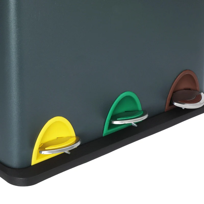 Poubelle de recyclage poubelle à pédales 3-en-1 poubelle 24 litres en métal pour cuisine durable facile à nettoyer gris anthracite 12_0003238