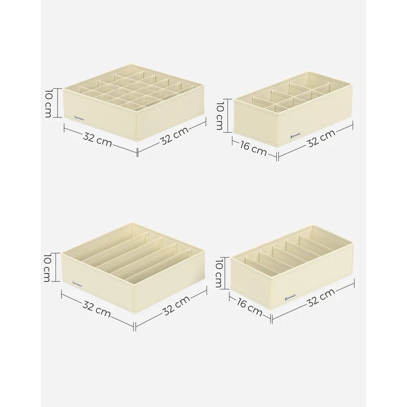 Lot de 4 boîtes de rangement pliables 32 x 32 x 10 cm ambiance pratique design épuré en tissu beige 12_0009367