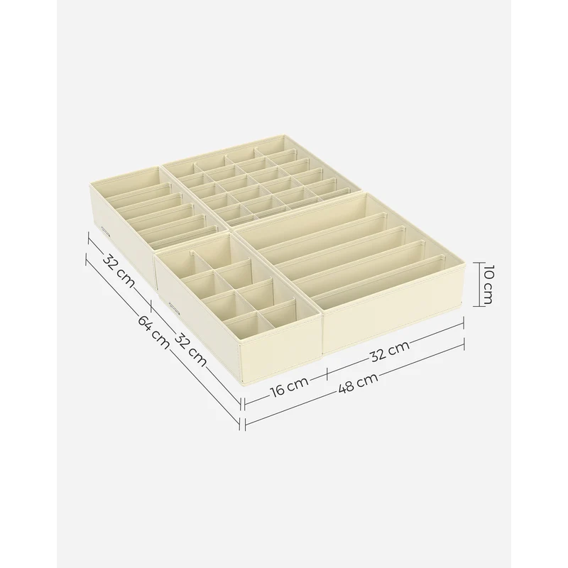 Lot de 4 boîtes de rangement pliables 32 x 32 x 10 cm ambiance pratique design épuré en tissu beige 12_0009367