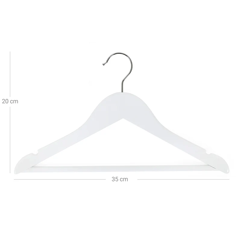 Cintres pour enfant en bois lot de 20 avec encoches et barre antiglisse avec encoches pivotantes à 360° longueur 35 cm blanc 12_0005112
