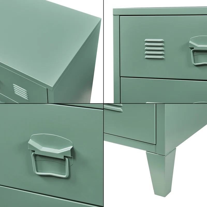 Commode meuble de rangement pratique entrée salon chambre métallique avec 3 tiroirs acier 72 x 60 x 40 cm vert mat 03_0009304