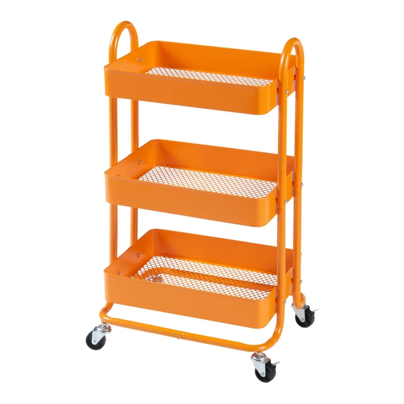 Chariot de service desserte cuisine salon meuble de rangement à 3 paniers acier 79 x 46 x 35 cm orange 03_0009230