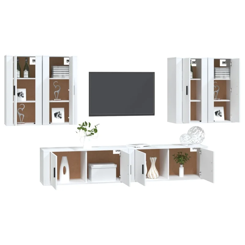 Ensemble de meubles armoire buffet TV télévision salon chambre séjour 6 pièces bois d'ingénierie blanc 02_0025006