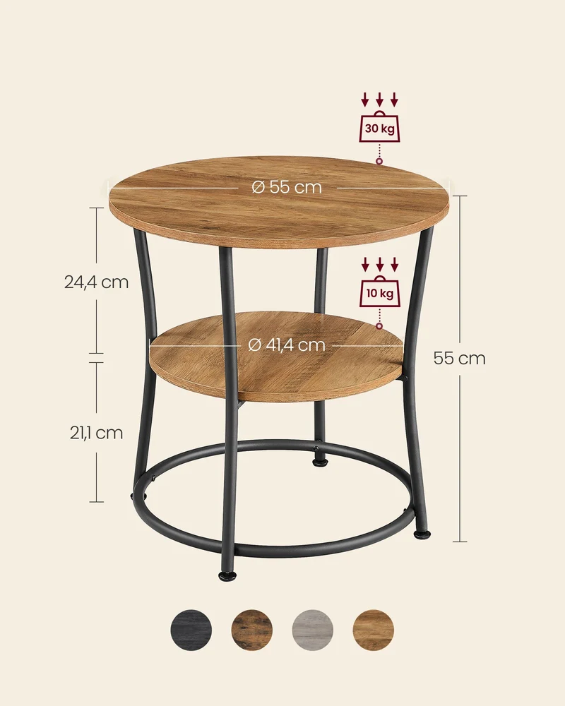 Table d'appoint ronde 55 x 55 cm 2 niveaux pratique style industriel en panneau d'aggloméré noir 12_0011652