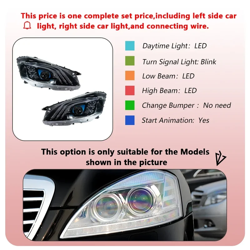 Phares LED Mercedes Classe S W221 2006-2013 style Maybach