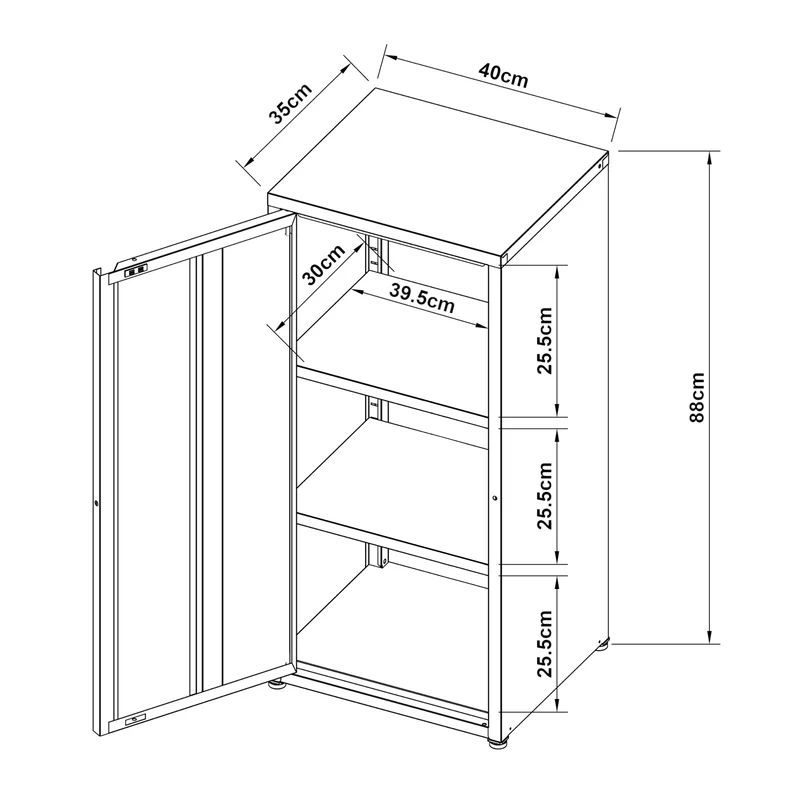 Armoire étagère meuble de rangement 88 x 40 x 35 cm métallique acier gris 03_0008904