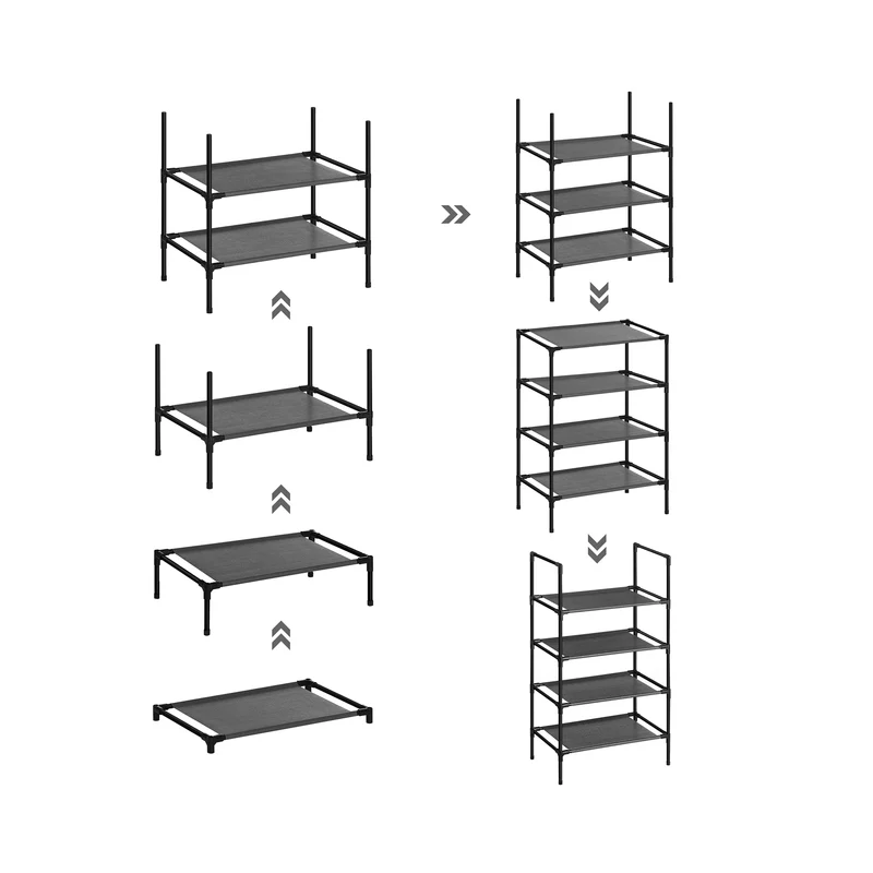 Étagère à chaussures à 4 éniveaux porte-chaussures rangement cadre en métal étagères en tissu non tissé pour entrée chambre salon 45 x 28 x 80 cm noir lsr004b02 12_0002614