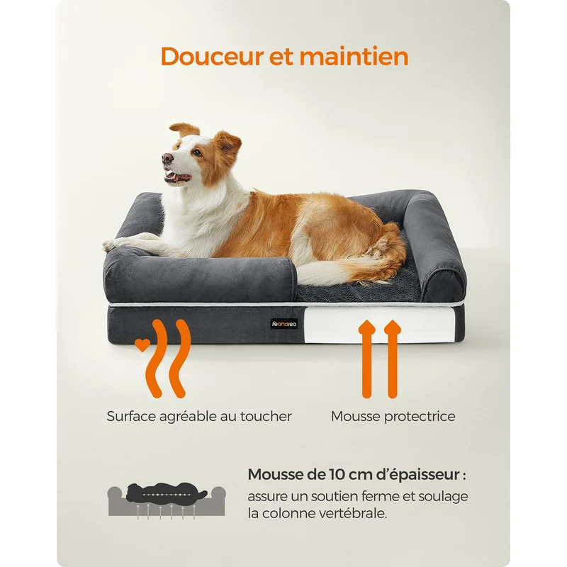 Panier pour chien orthopédique canapé lit pour animaux rembourrage moelleux bords rehaussé housse amovible et lavable 91 x 71 x 25 cm aantidérapant gris 12_0006853